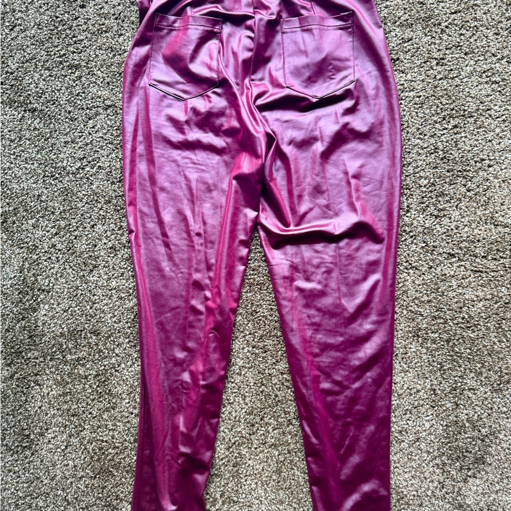 Chicme Magenta Faux Leather Trousers with Belt - Picture 4 of 4